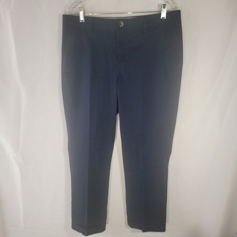 Tommy Hilfiger Women's Size 14 Navy Blue Stretch Cotton Chino Ankle Pants Cuffs